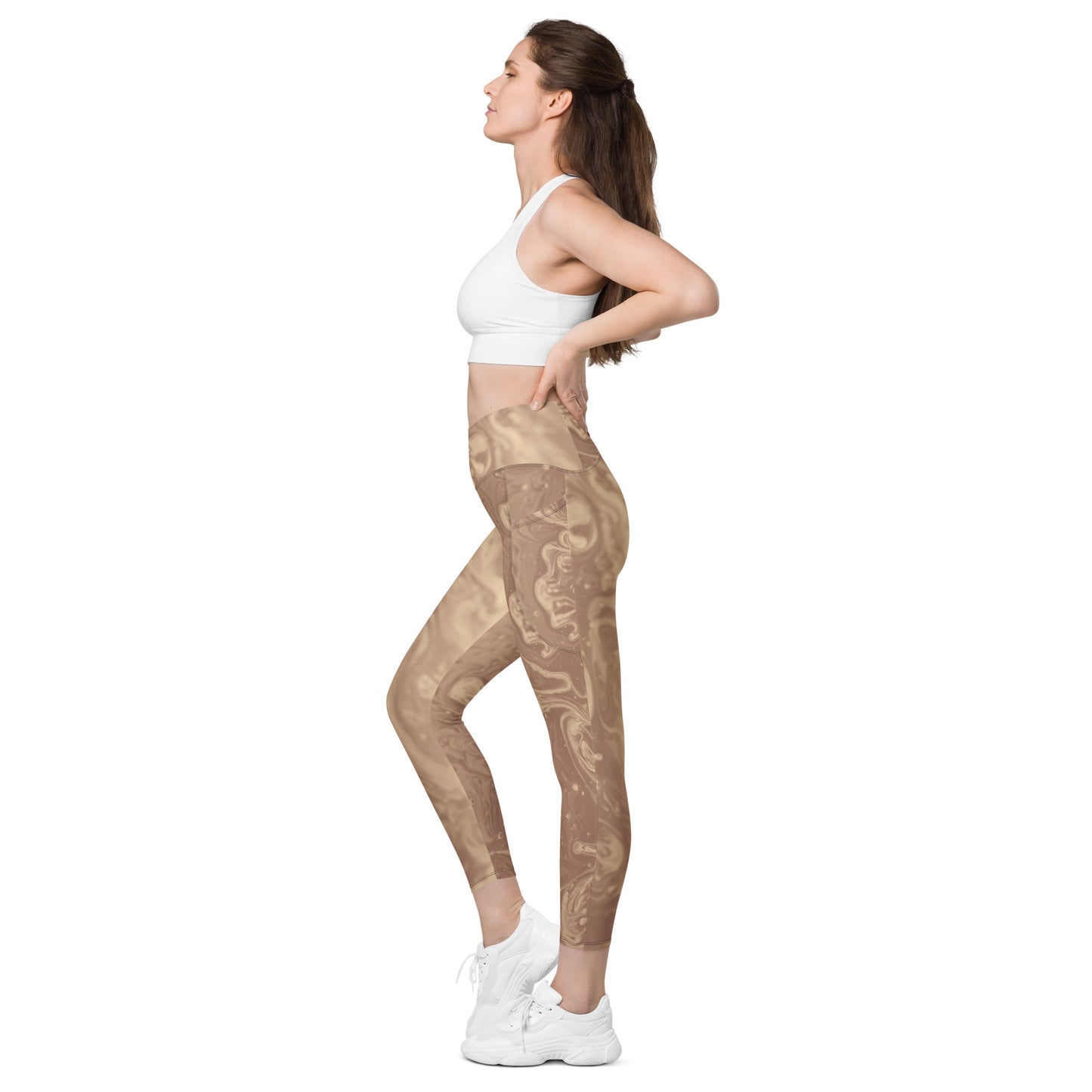 Liquid Beige Women's Recycled Crossover Leggings With Pockets - FLAKOUT