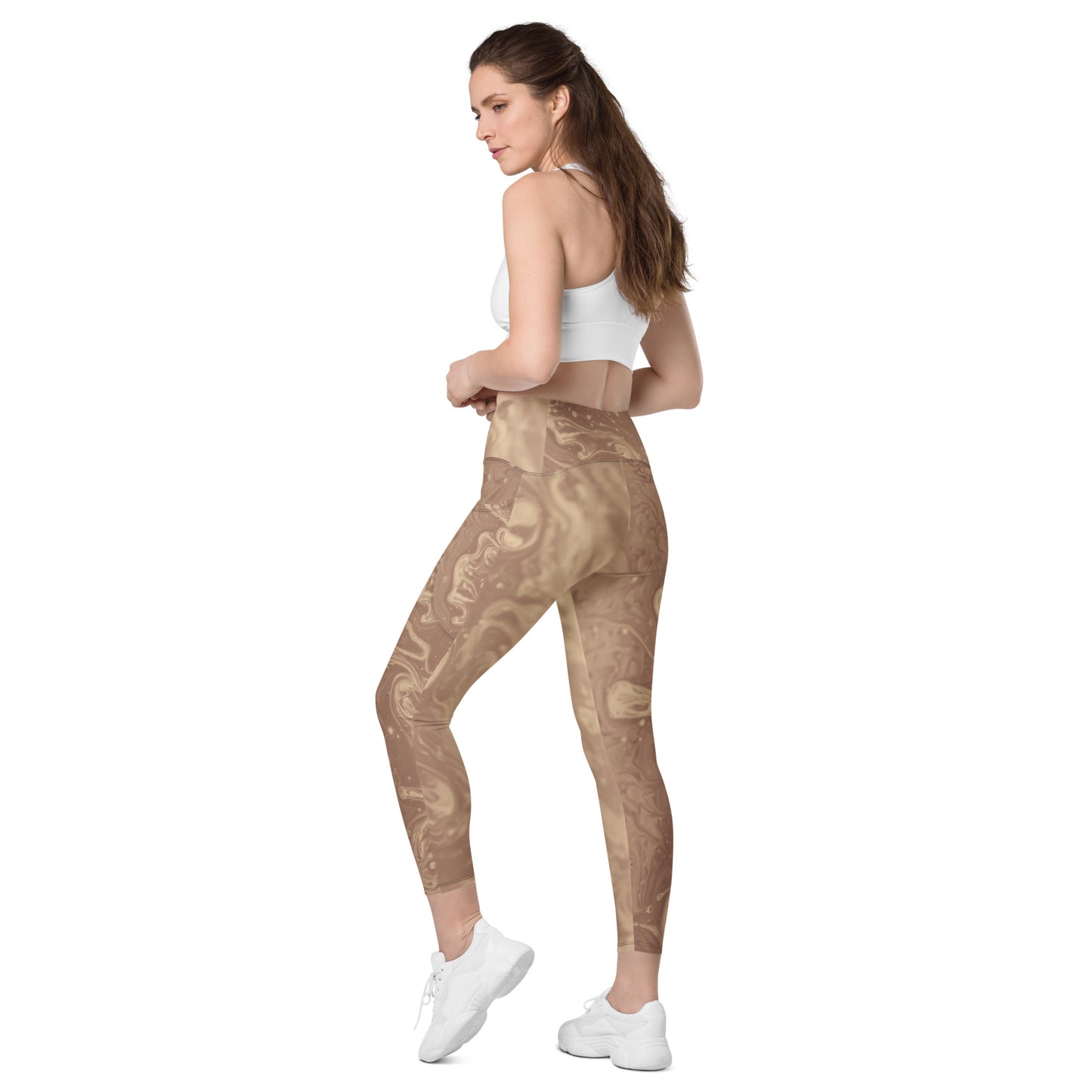 Liquid Beige Women's Recycled Crossover Leggings With Pockets - FLAKOUT