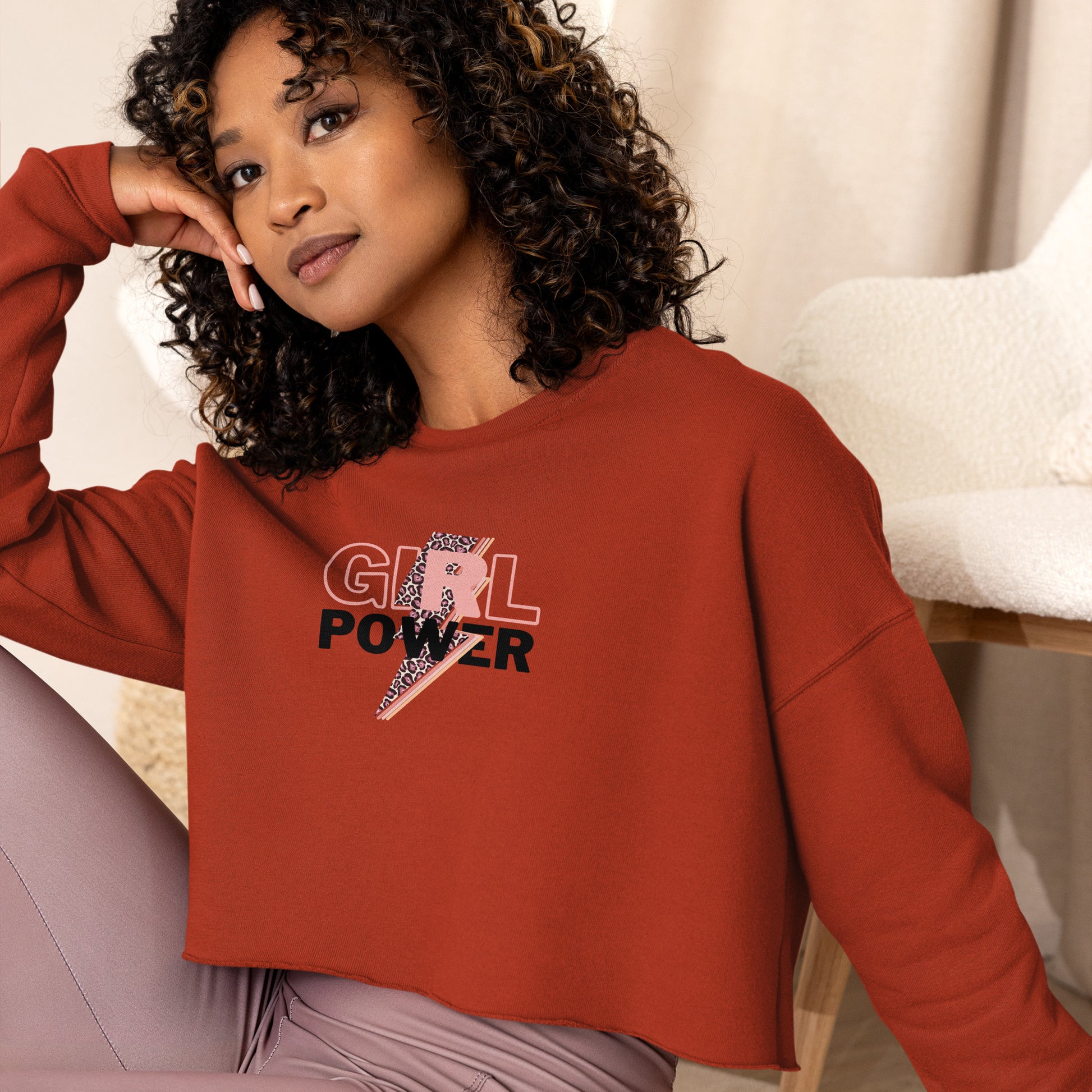 Queenly Girl Power Rebellion Women's Crop Sweatshirt - Brick - FLAKOUT