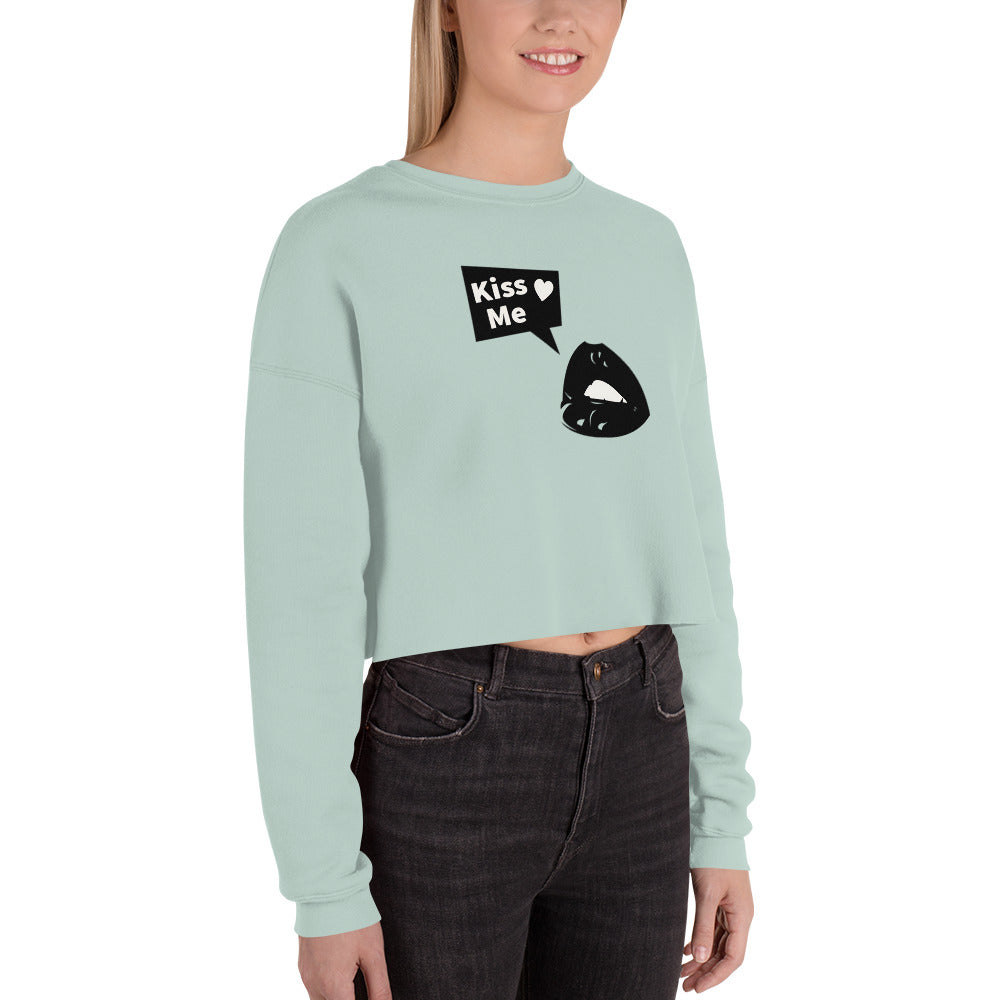 Sweet Talker Kiss Me Women's Crop Sweatshirt - Dusty Blue - FLAKOUT